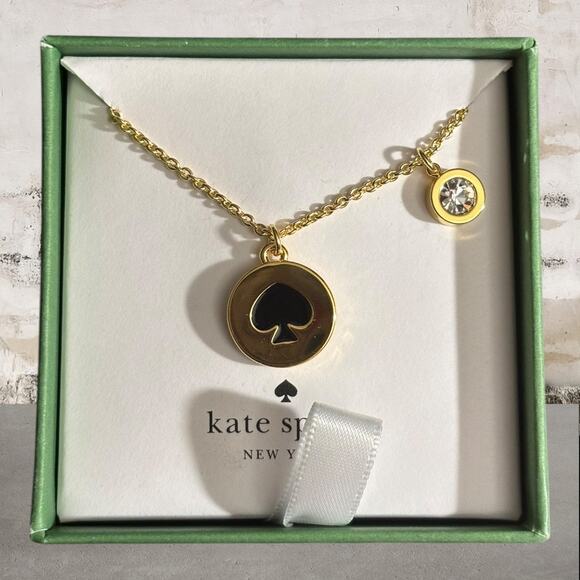 kate spade Jewelry - Kate Spade NWT Spot The Spade Pave Charm Pendant Necklace Black